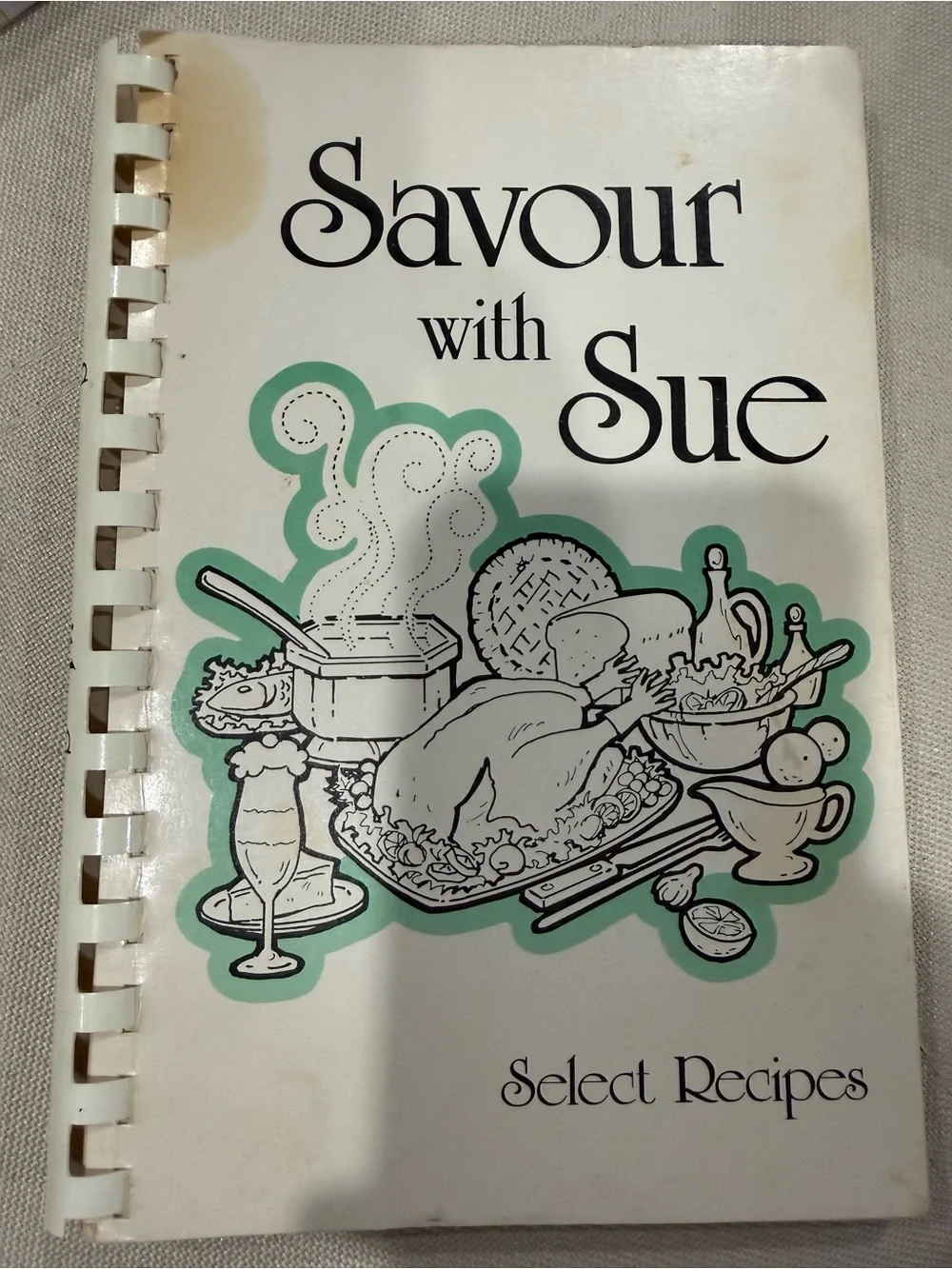 Vintage Cookbook - Savour with Sue White and Green Cover